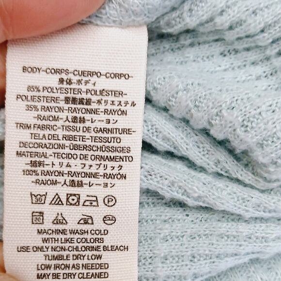 Free People SZ XS Casual Clash Top Mint Gray Balloon Sleeve Thermal BOHO $88 - Picture 7 of 7